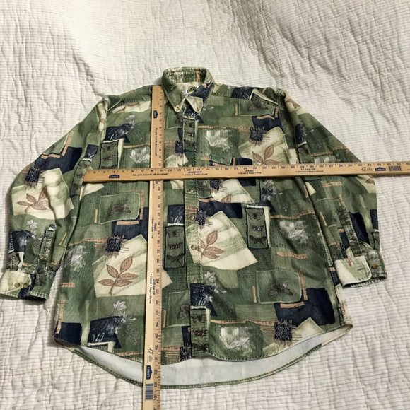Field Gear Corduroy Button Up Size XLT Green Brown Leaves Moths Bugs Natural - Picture 4 of 5
